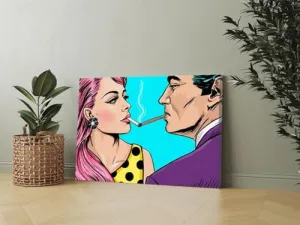 GADGETS WRAP Canvas Gallery Wrap Framed for Home Office Studio Living Room Decoration (17x11inch) - Pop Art Smoking Couple Cnv Wall Art