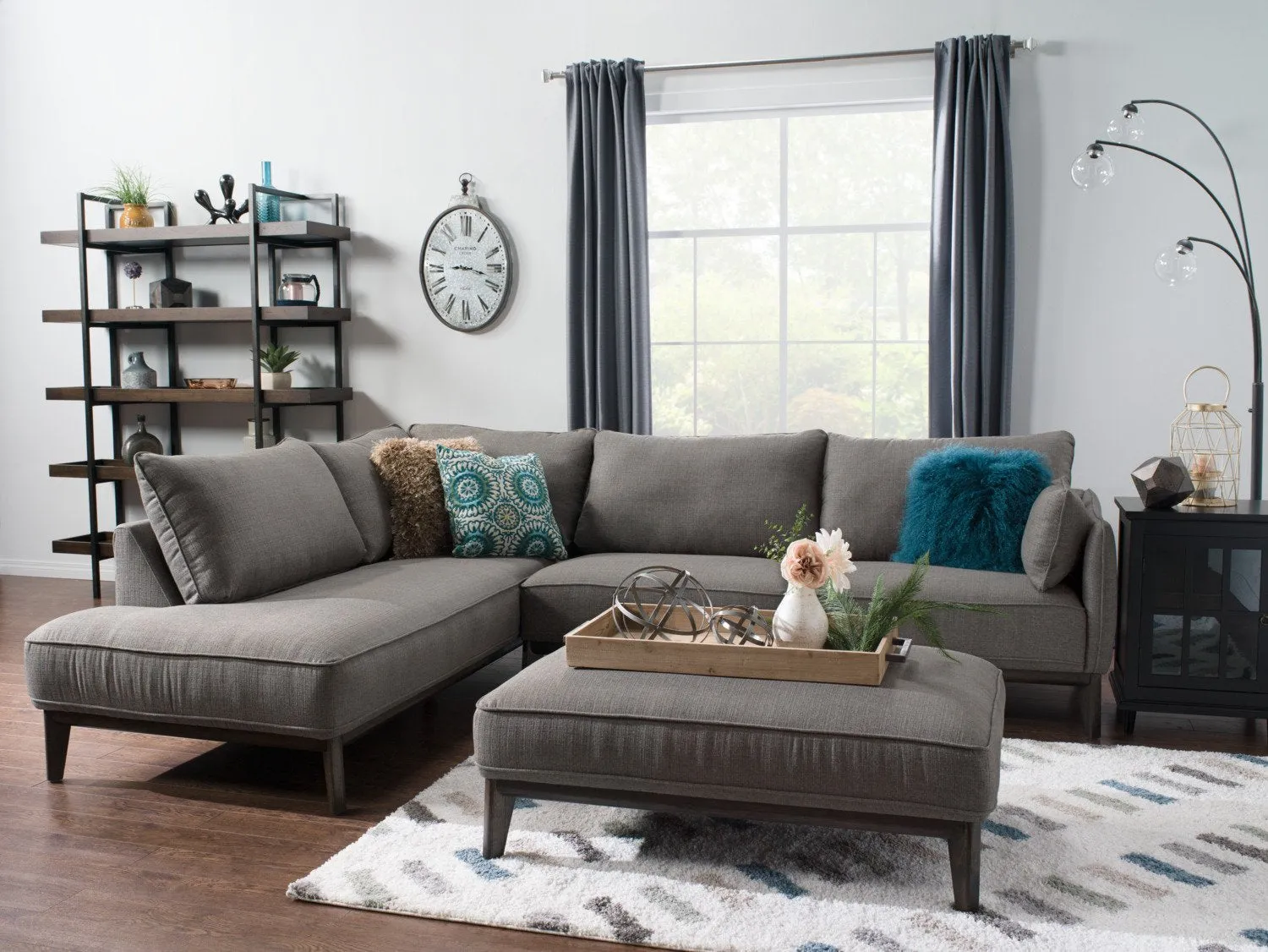 Galt 2-Piece Linen-Look Fabric Left-Facing Sectional - Charcoal