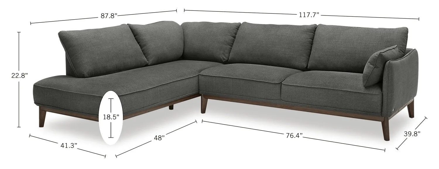 Galt 2-Piece Linen-Look Fabric Left-Facing Sectional - Charcoal