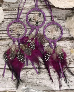 Gemstone & Purple Leather Dreamcatcher 2"