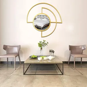 Geomatric Wall Mirror Metal Art Wall Decor for Living Room with Mirror, European Style Metal Farmhouse Mirror for Bedroom, Bathroom