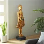 Gold Polyst one Buddha Meditating Sculpture with Engraved Carvings and Relief DetaoliIng - 16" X 11" X 54"