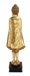 Gold Polyst one Buddha Meditating Sculpture with Engraved Carvings and Relief DetaoliIng - 16" X 11" X 54"