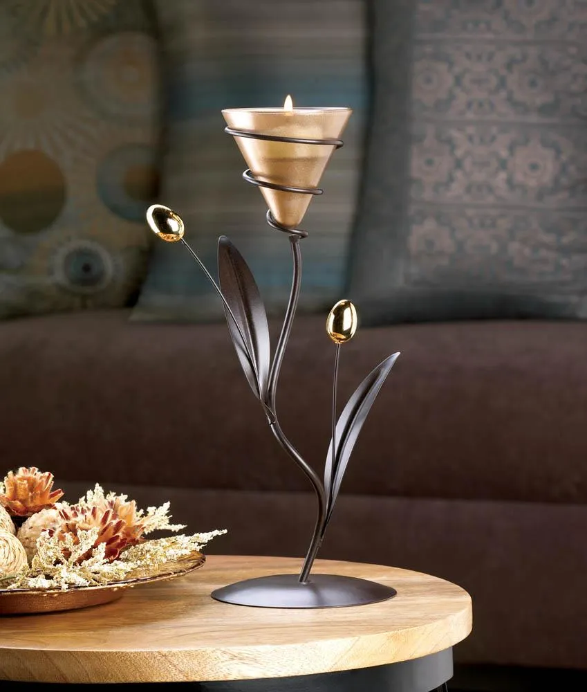 Golden Bloom Candle Holder