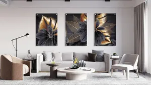 Golden Leaves Set of 3 Prints Modern Wall Art Modern Artwork