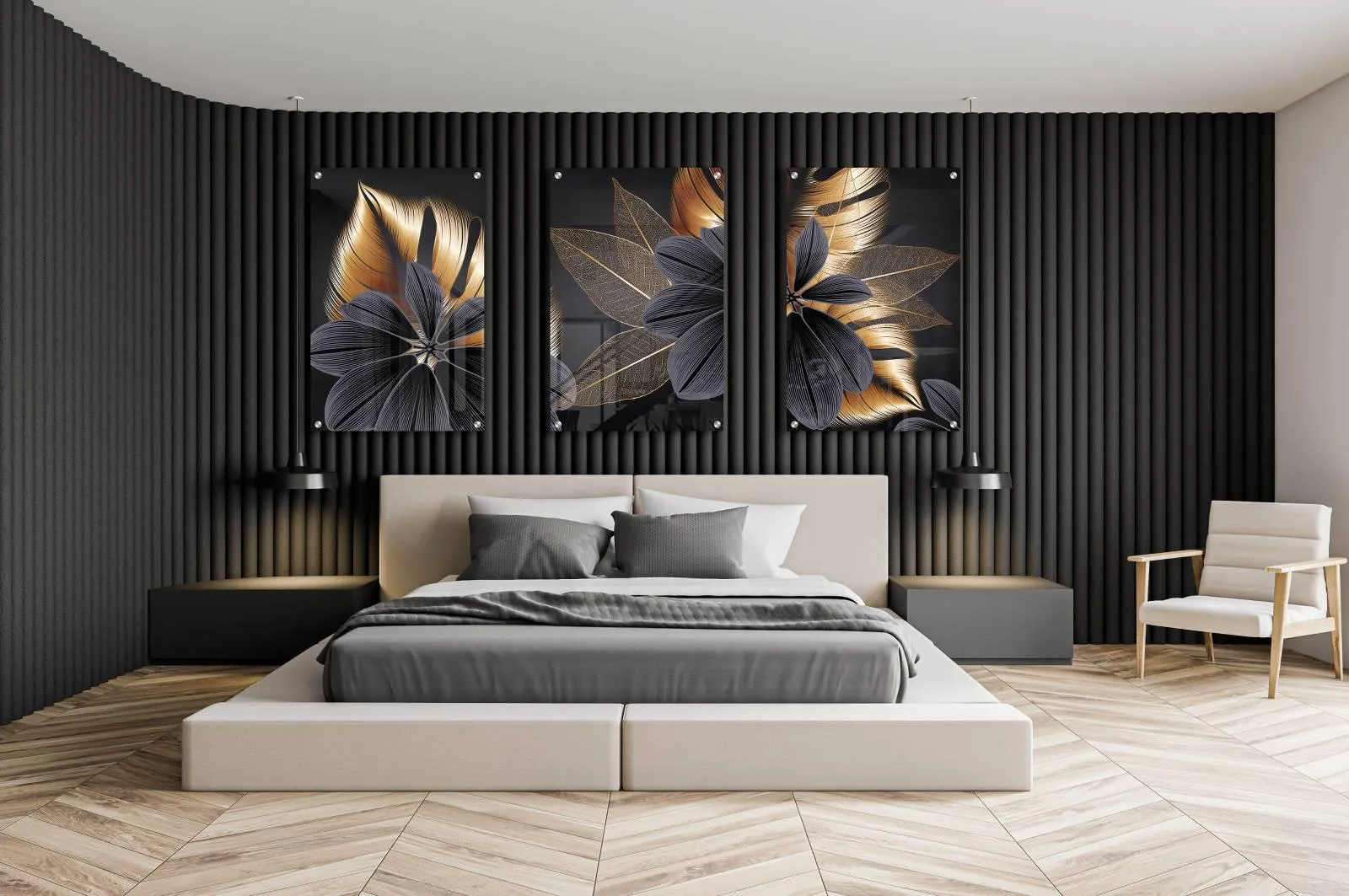 Golden Leaves Set of 3 Prints Modern Wall Art Modern Artwork