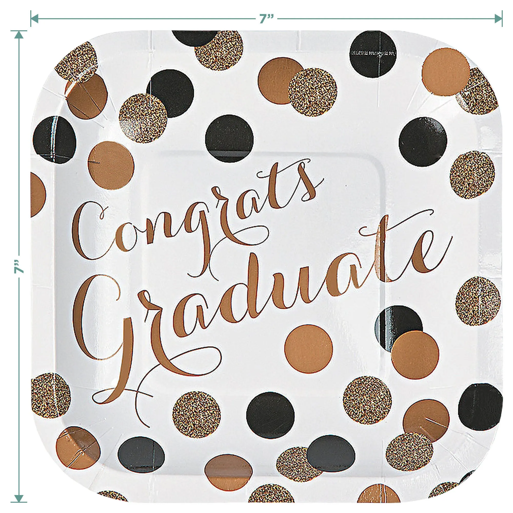 Graduation Party Supplies - Black & Gold Grad Square Paper Dessert Plates and Beverage Napkins (Serves 16)