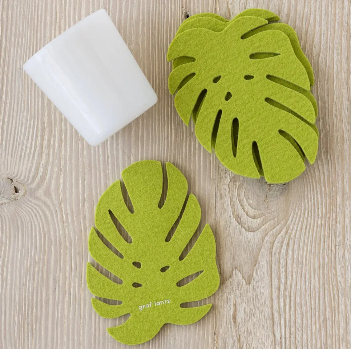 Graf Lantz Merino Wool Monstera Leaf – Felt Coasters – Pistachio – 4pk