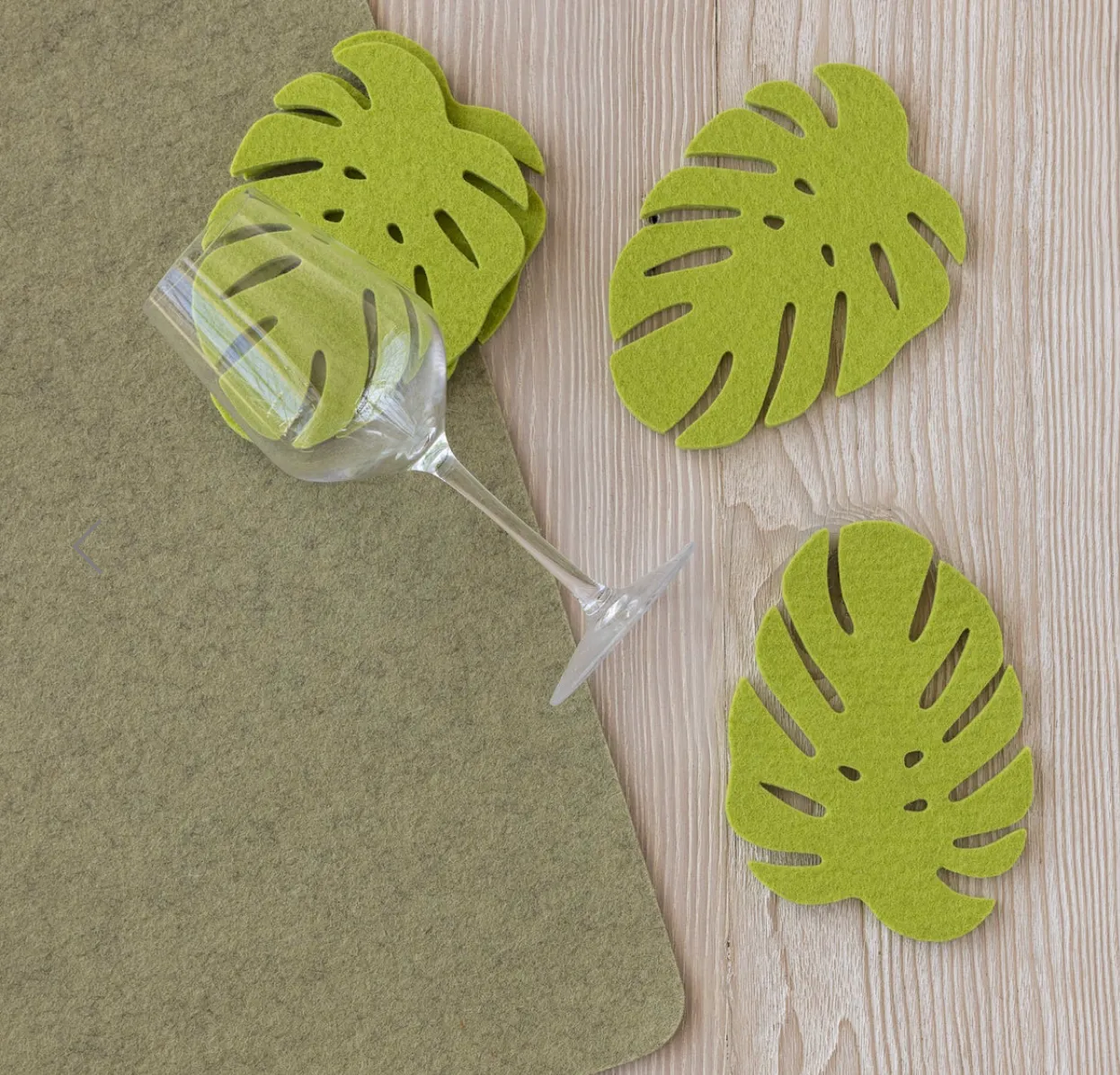 Graf Lantz Merino Wool Monstera Leaf – Felt Coasters – Pistachio – 4pk