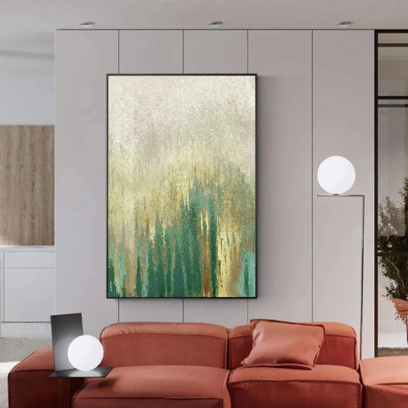 Green Beige Golden Abstract Wall Art Fine Art Canvas Prints Pictures For Modern Apartment Living Room Dining Room Art Decor