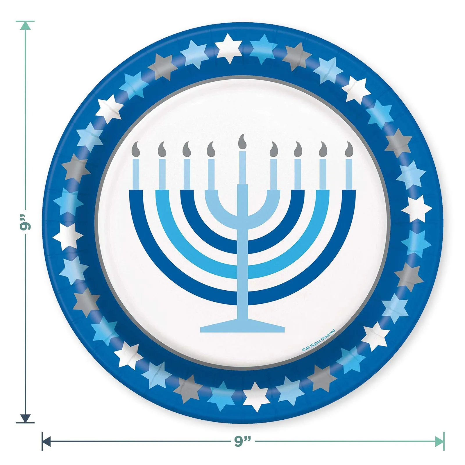 Happy Hanukkah Menorah Paper Dinner Plates and Luncheon Napkins (Serves 16)