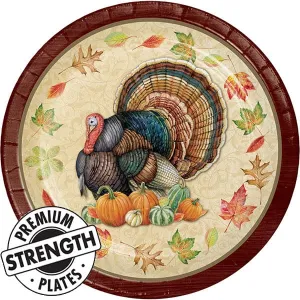 Harvest Turkey 9in Round Dinner Paper Plates