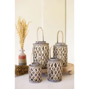 Kalalou - SET OF FOUR GREY WILLOW CYLINDER LANTERNS W GLASS INSERTS - CLUX1244