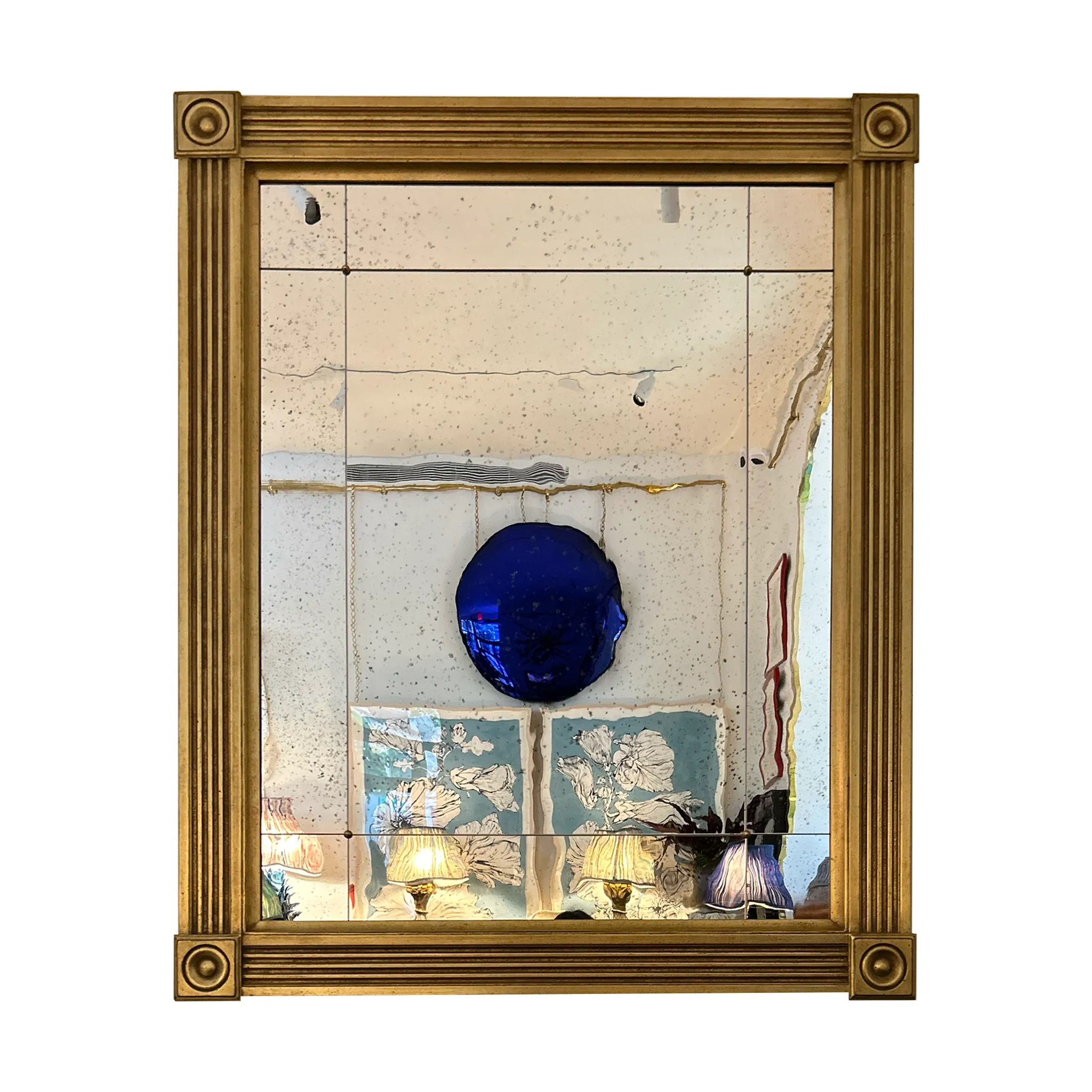 KRB Gold Leaf Reeded Framed Mirror with Square Rosettes