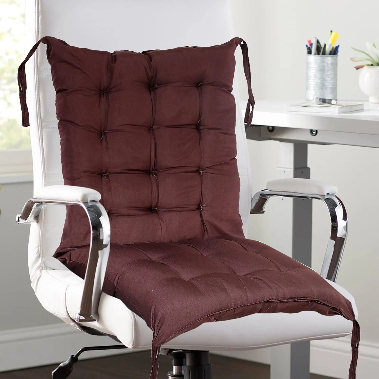 Kuber Industries Chair Pad|Chair Cushion Pad|Chair Cushion with Ties (Brown)