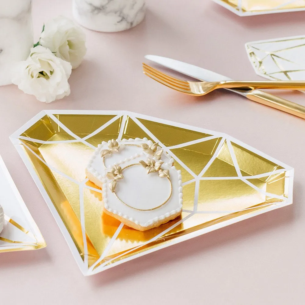 LARGE DIAMOND DISPOSABLE PAPER PARTY PLATES - GOLD (8/pkg)