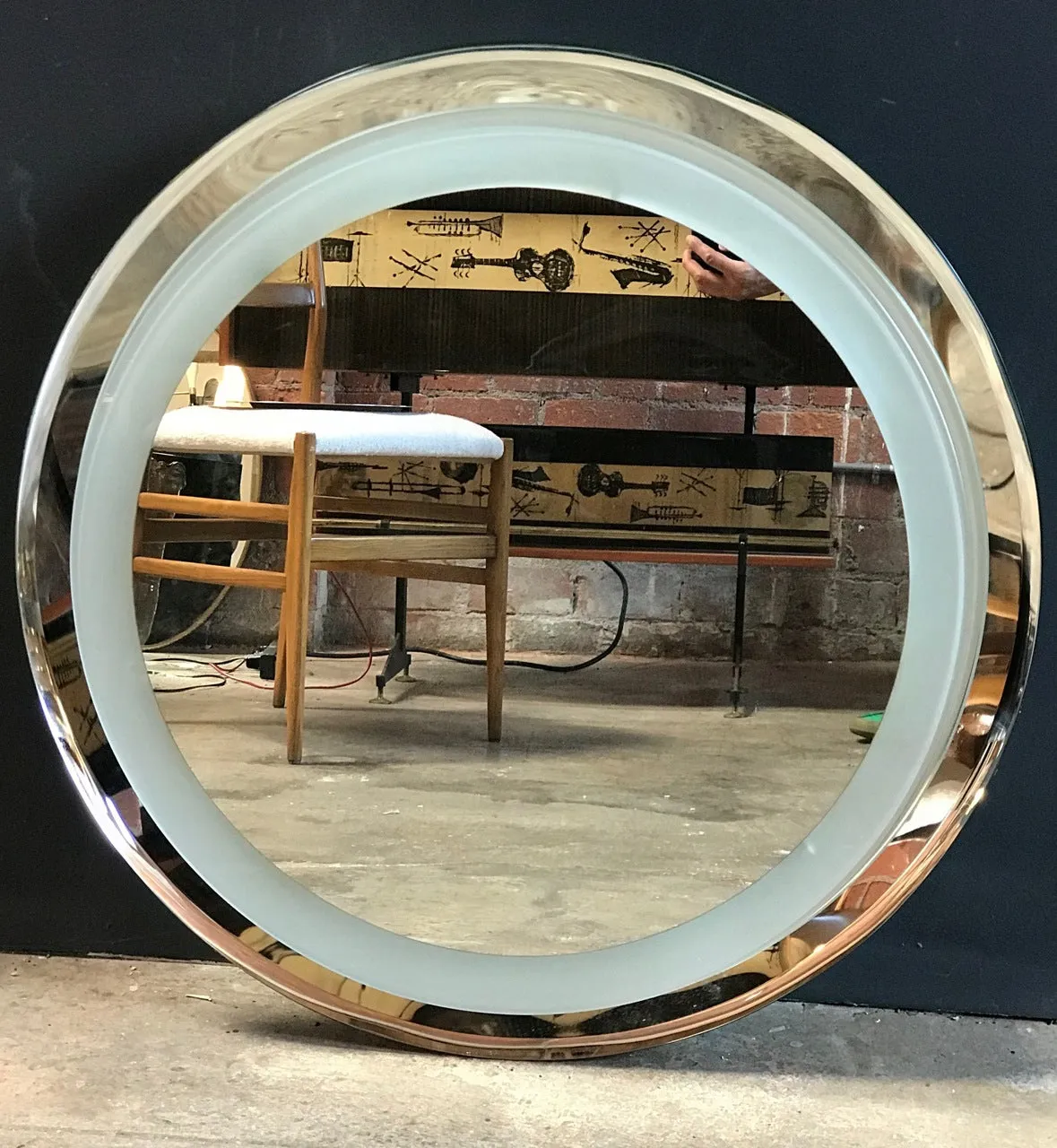 Lighted Glass and Chrome Plated Round Wall Mirror by Cristal Art, circa 1960s