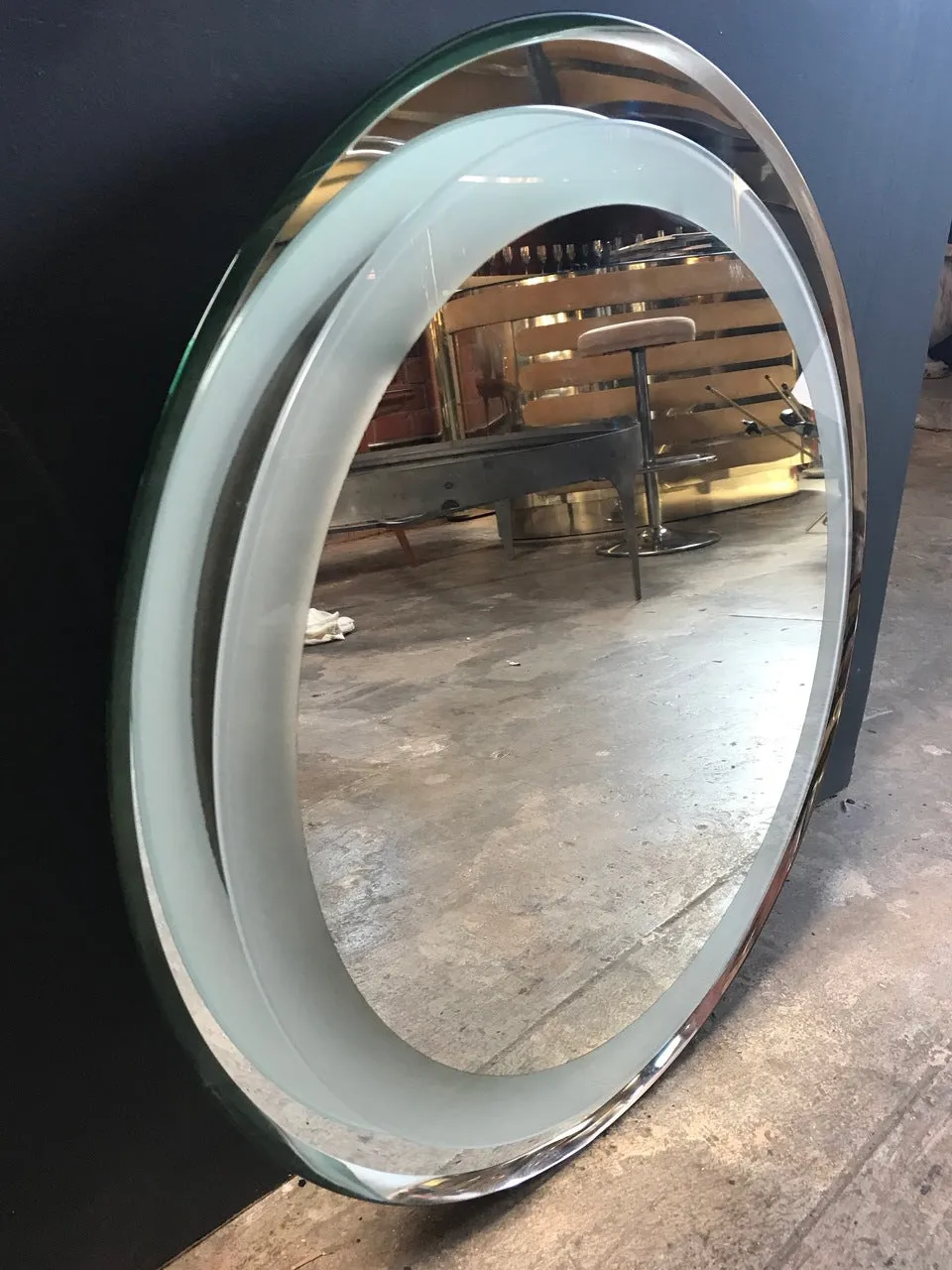 Lighted Glass and Chrome Plated Round Wall Mirror by Cristal Art, circa 1960s