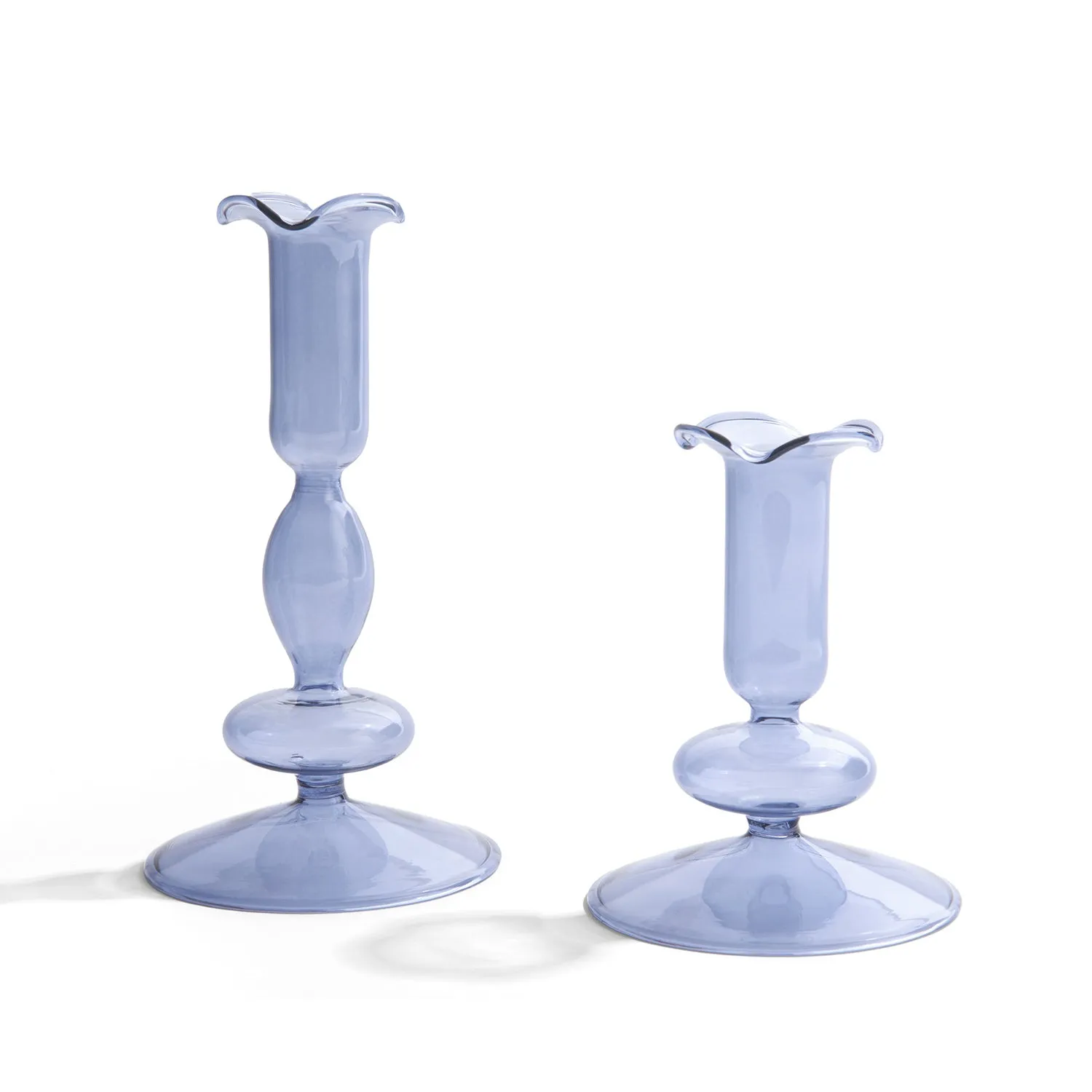 Lily Glass Candle Holders, Dusty Blue, Set of 2