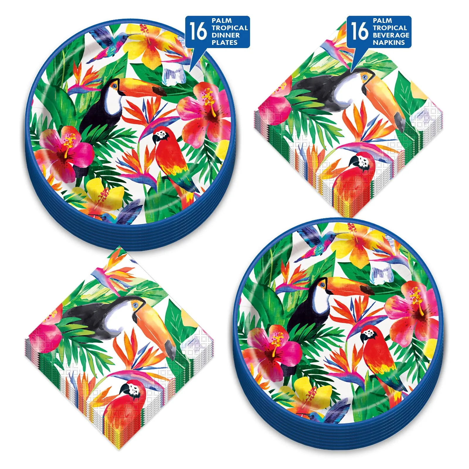 Luau Party Supplies - Tropical Flower Paper Dinner Plates and Beverage Napkins (Serves 16)