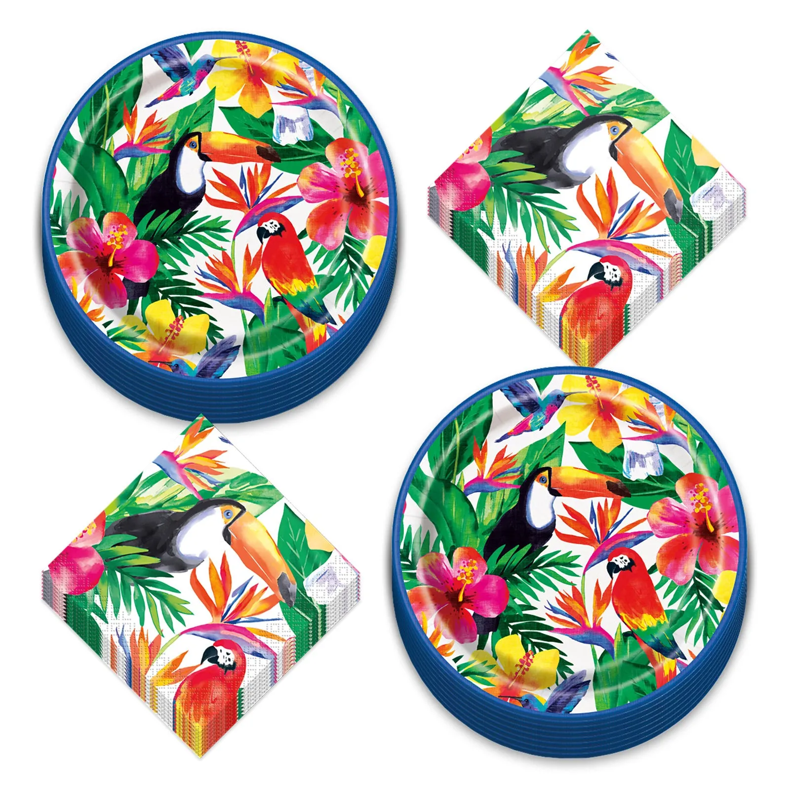 Luau Party Supplies - Tropical Flower Paper Dinner Plates and Beverage Napkins (Serves 16)