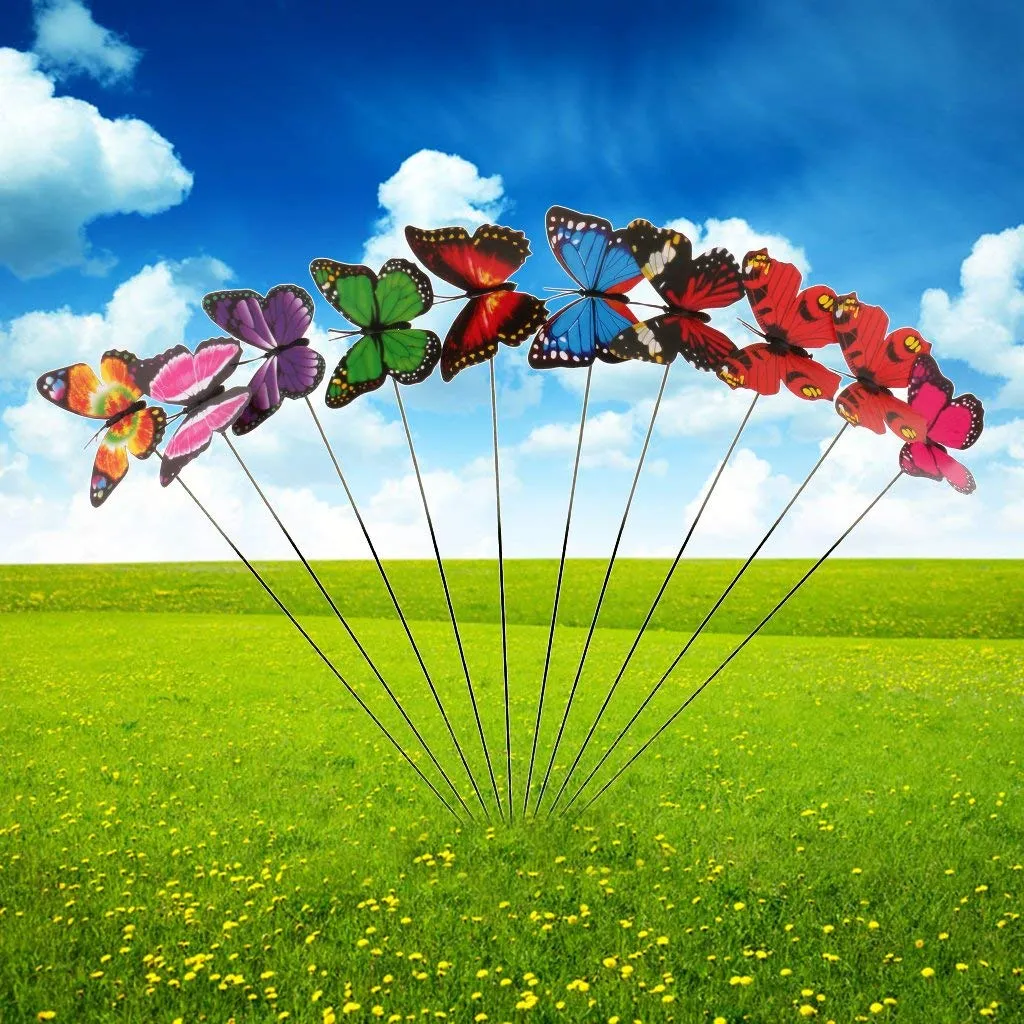 Magideal® Colorful Flying Butterfly On Stick Model Home Garden Lawn Ornament 7X5.5Cm