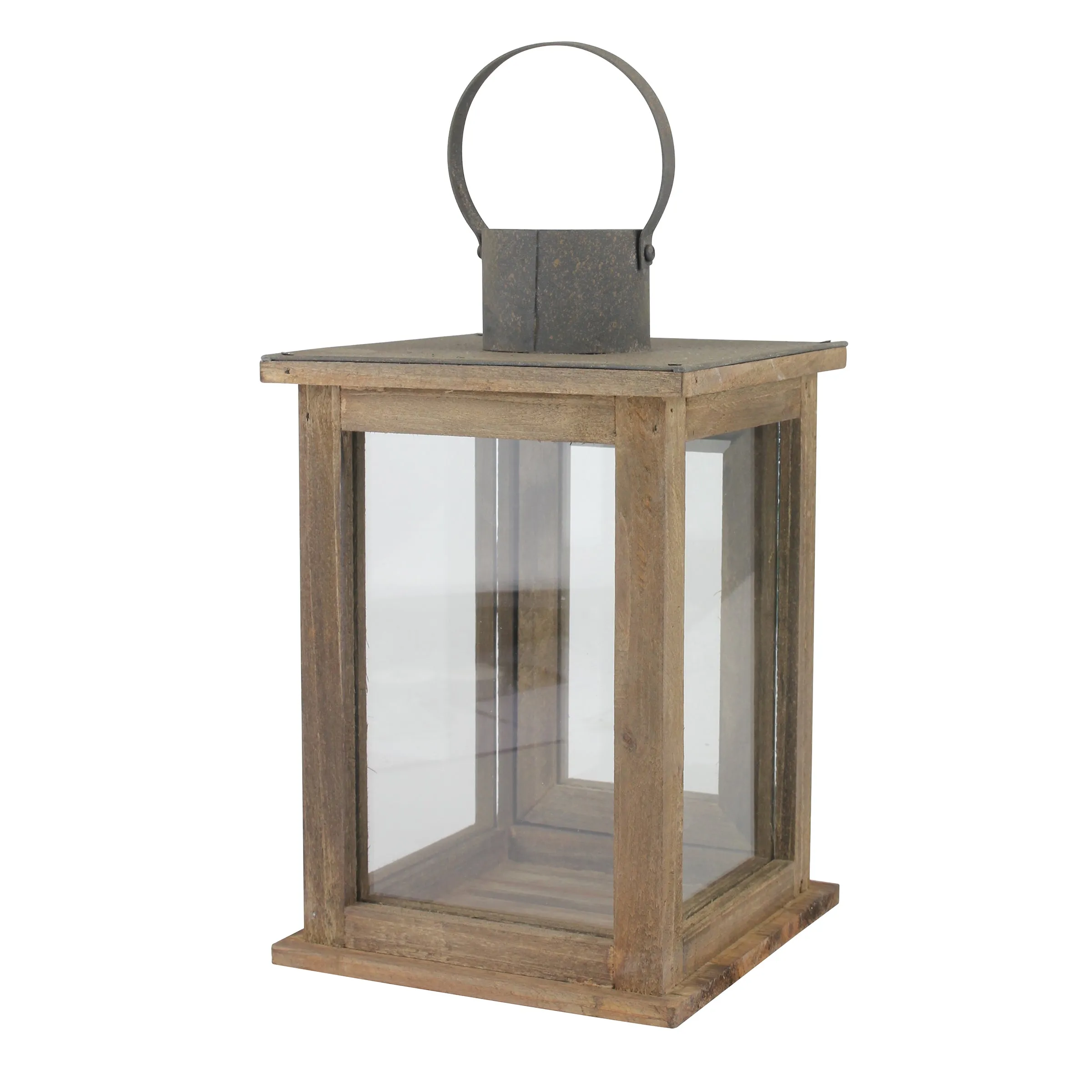 Medium Rustic Wood Lantern - 11 Inch Hurricane Candle Lantern (WS)