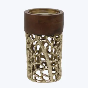 Metal Candle Pillar Gold 7"