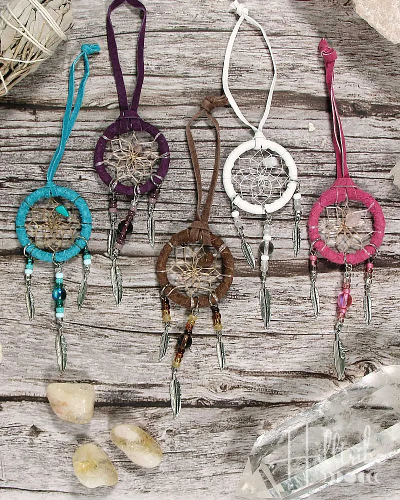 Mini Leather & Bead Dream Catcher 1.5"