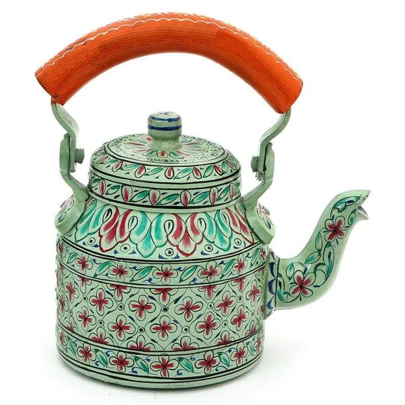 Mint Green Hand Painted Tea Pot in Aluminium