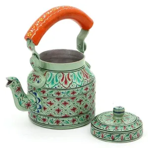 Mint Green Hand Painted Tea Pot in Aluminium