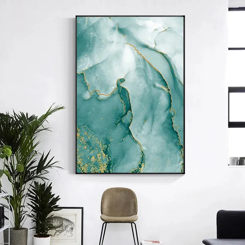 Modern Abstract Aqua Liquid Marble Prints Wall Art Fine Art Canvas Prints Pictures For Living Room Dining Room Home Office Decor