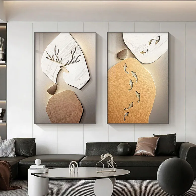 Modern Aesthetics 3d Design Stone Deer Wall Art Fine Art Canvas Prints Pictures For Luxury Apartment Living Room Entrance Hall Home Decor