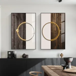 Modern Aesthetics Golden Ring Of Light On Wood Abstract Wall Art Fine Art Canvas Prints Pictures For Modern Home Office Interior Decor