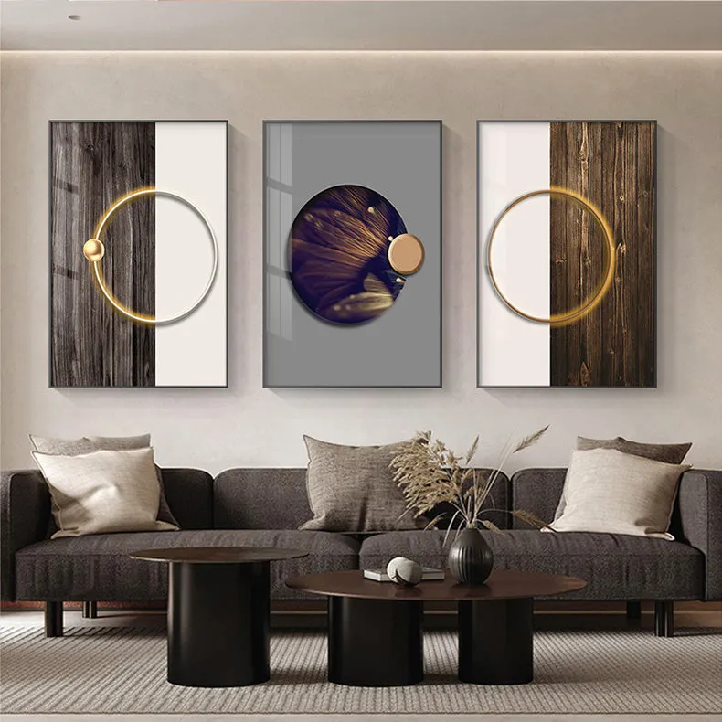 Modern Aesthetics Golden Ring Of Light On Wood Abstract Wall Art Fine Art Canvas Prints Pictures For Modern Home Office Interior Decor