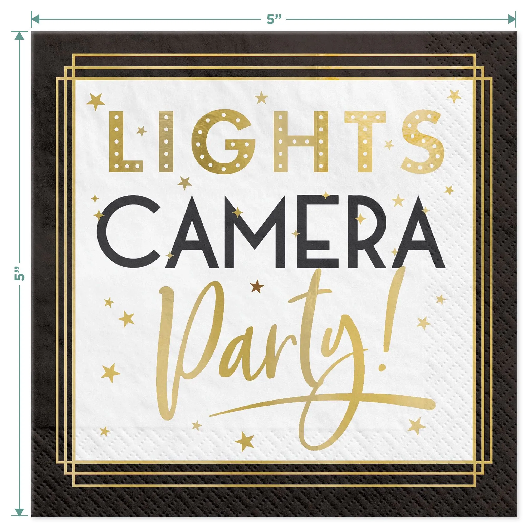 Movie Night Party Square Paper Dinner Plates and Lights, Camera, Action Beverage Napkins