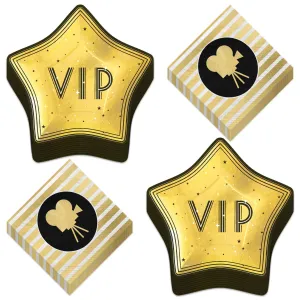 Movie Night Party Supplies - Lights, Camera, Action VIP Awards Winner Gold Star-Shaped Paper Dinner Plates and Deluxe Metallic Lunch Napkins (Serves 20)