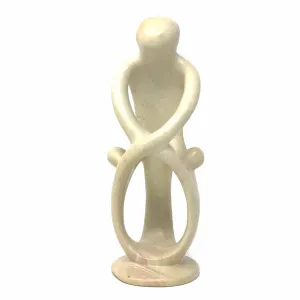 Natural 10-inch Tall Soapstone Family Sculpture - 1 Parent 2 Children - Smolart