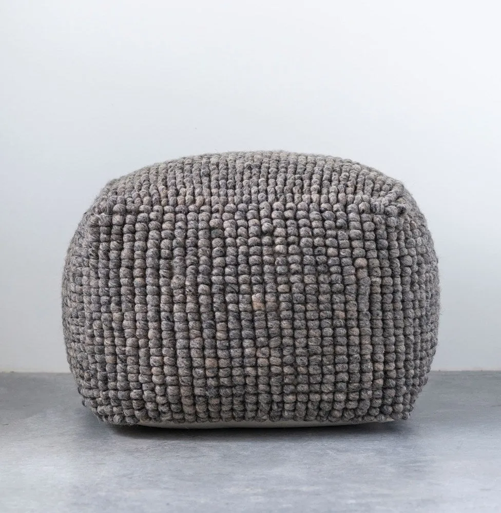 NEW ZEALAND SQUARE POUF, GREY WOOL