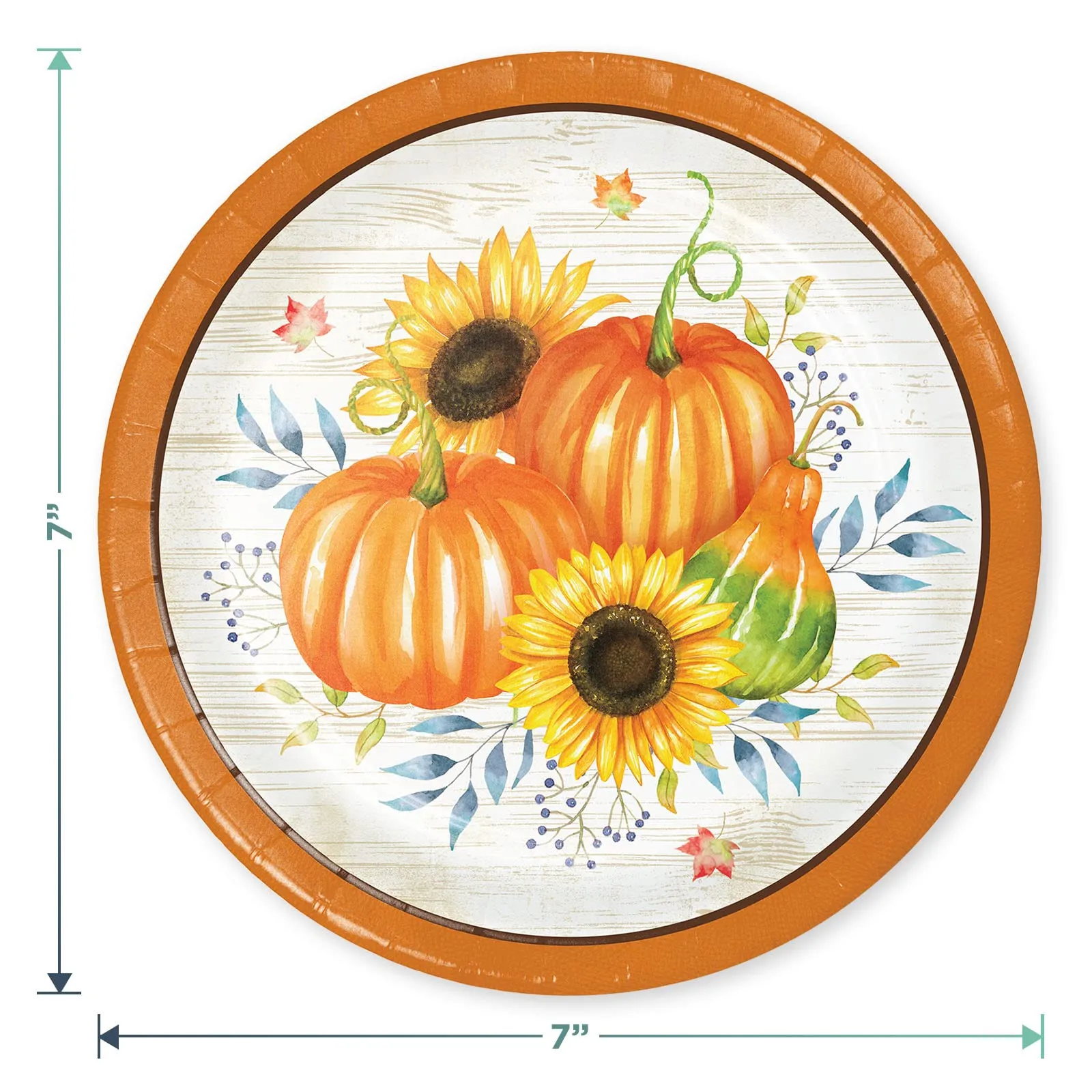 Orange Plaid Pumpkin Sunflower Harvest Paper Dessert Plates, Napkins, and Forks (Serves 16)