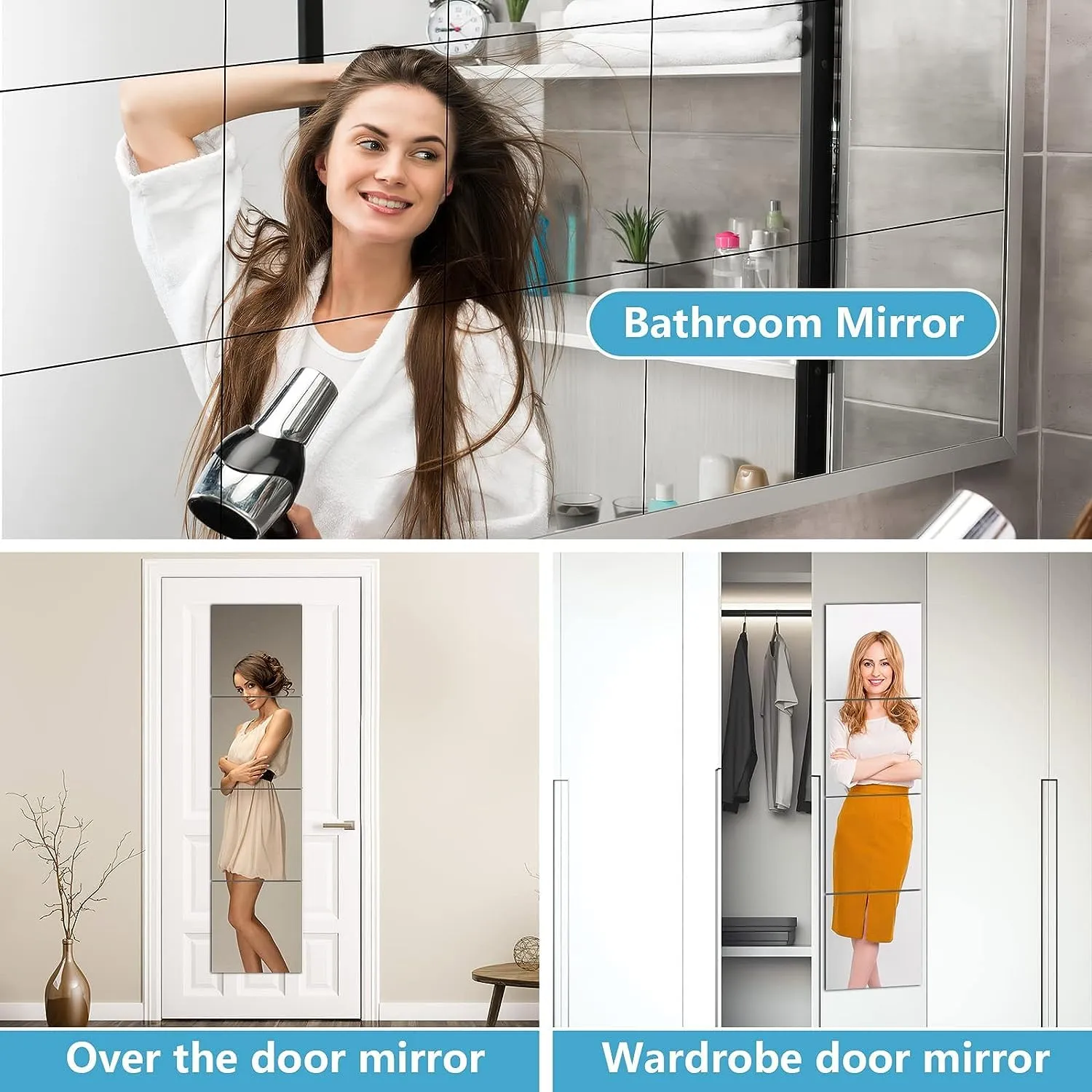 Paghadi Squre Shape Adhesive Mirrors Sticker for Wall on Tiles Bathroom Bedroom Living Home Shower Gym - Thick Square (30 X 30 Cm) (30 X 30 Cm 8 Pcs)