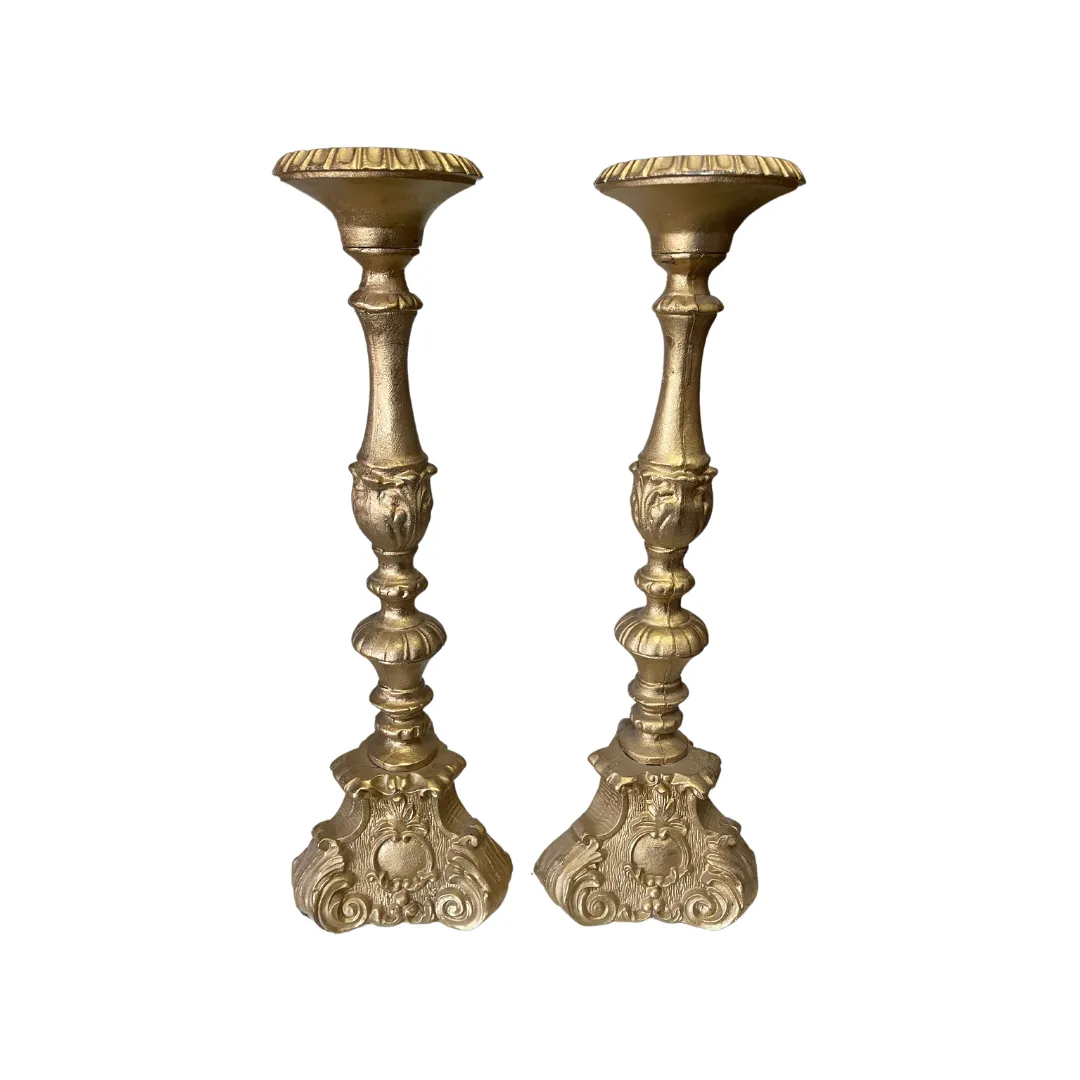 Pair of Vintage Painted Brass Ornate Candle Holders