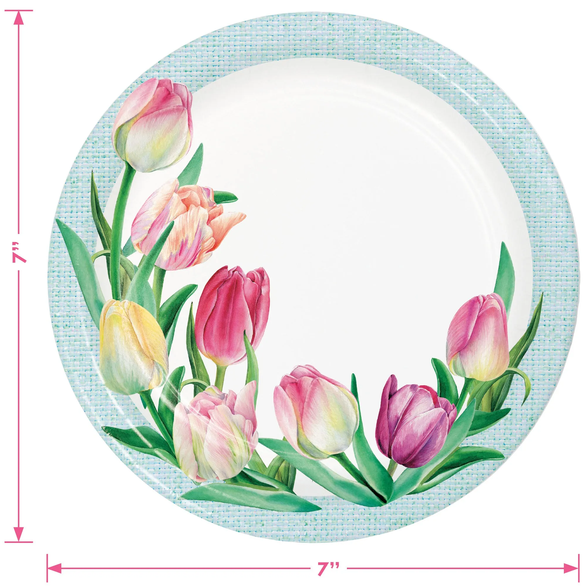 Pastel Tulip Party Supplies - Pretty Floral Paper Dessert Plates, Beverage Napkins, and Forks (Serves 16)