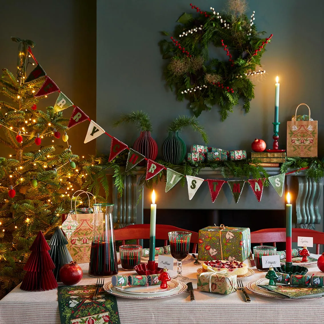 Red & Green Ombre Christmas Glass Candle Holder