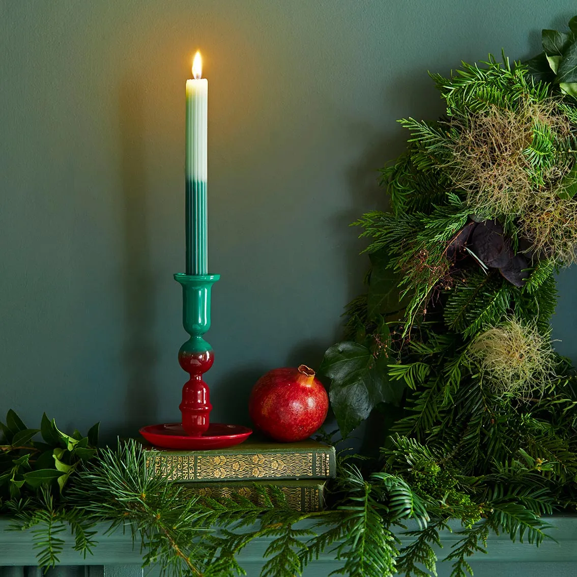 Red & Green Ombre Christmas Glass Candle Holder