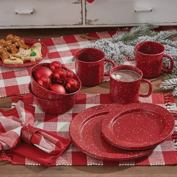 Red Granite Enamelware Salad Plate Set