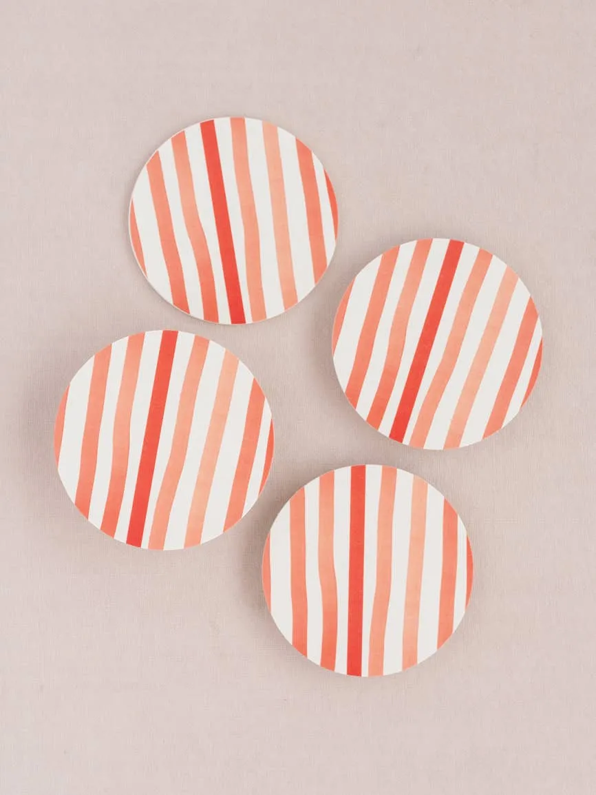 Red Striped Coaster - Set of Four