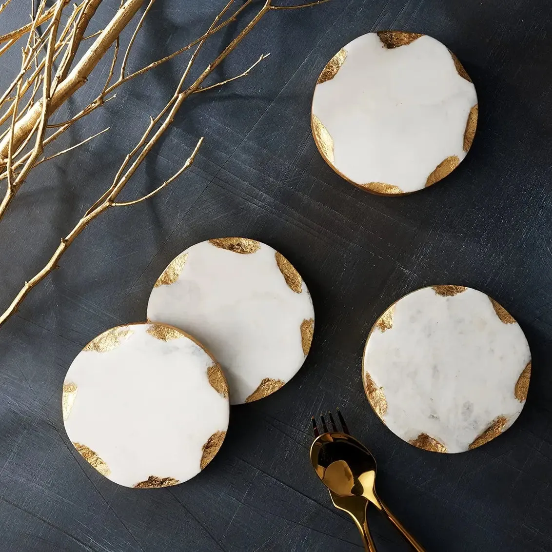 Round Marble Coasters with Gold Edge