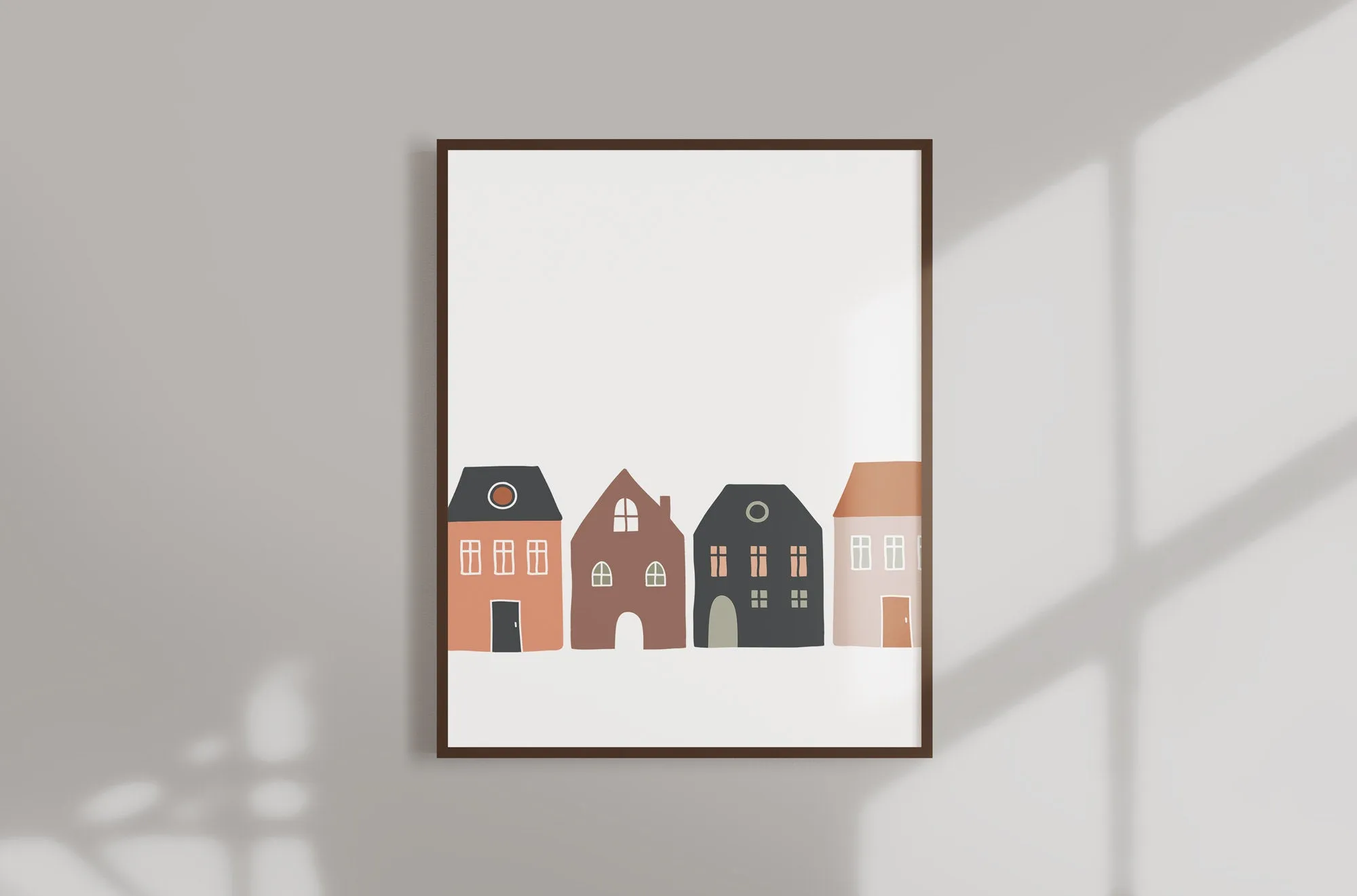 Row of houses Nursery Wall Print - Modern Scandinavian Design Kids Room