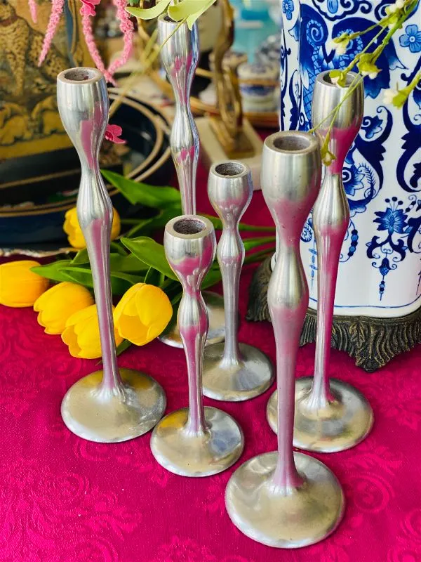 Set of 6 pewter candle holders